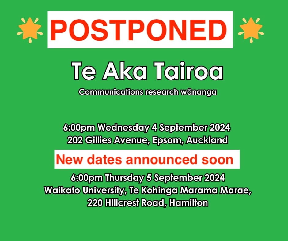 Postponed: Te Aka Tairoa Communications Survey Wānanga