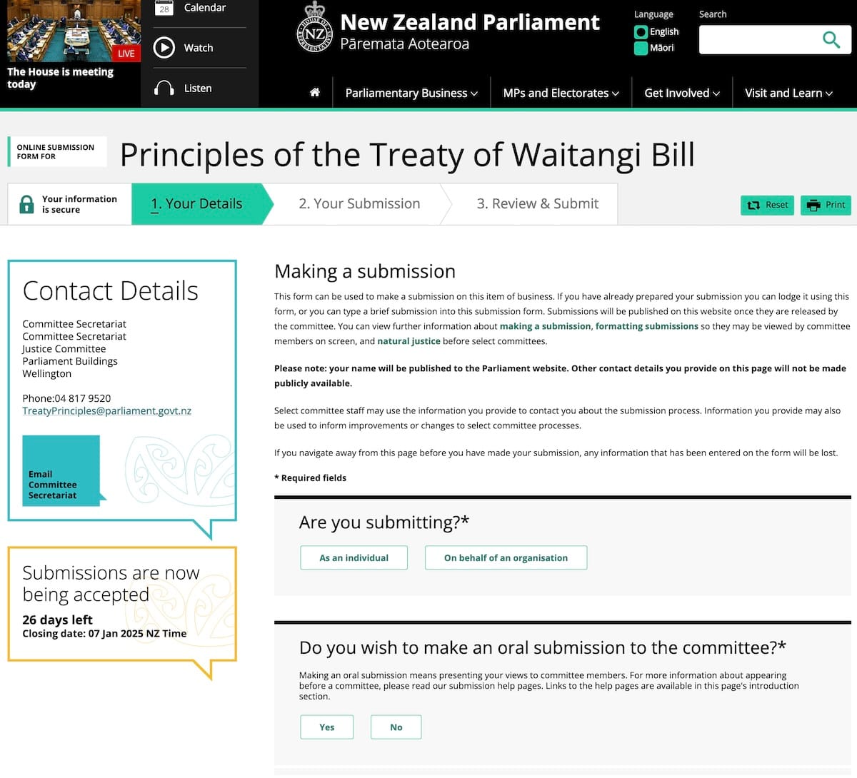 Have your say on the Principles of the Treaty of Waitangi Bill