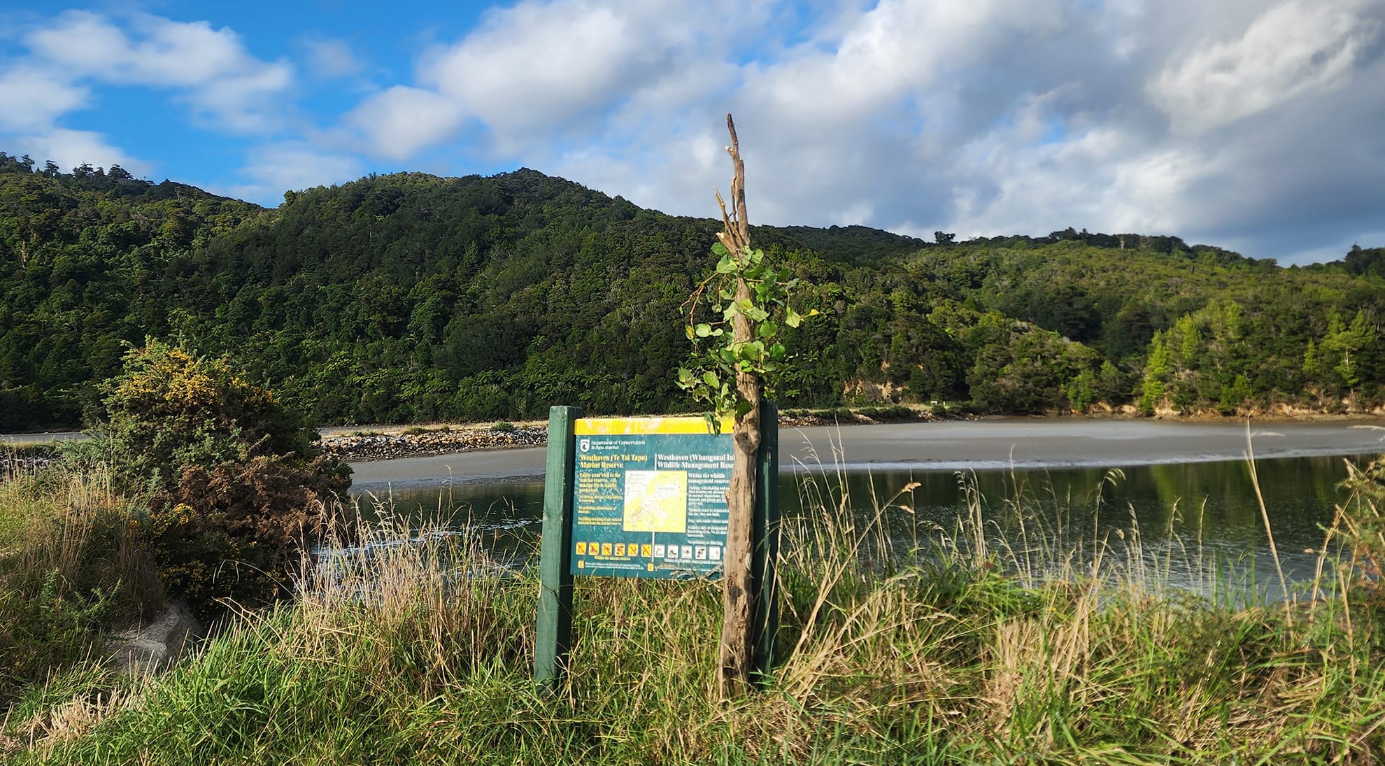 Rāhui near Rakopi, Te Tai Tapu Westhaven Marine Reserve